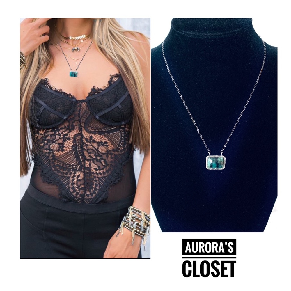 A. Marie AMJ Dark Turquoise Halo Pendant Necklace